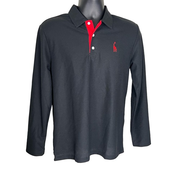 UNBRANDED Other - MENS SOLID GIRAFFE EMBROIDERY LONG SLEEVE POLO BLACK SIZE S NWOT